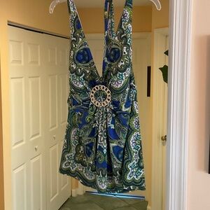 Cache Green and Blue Paisley Blouse